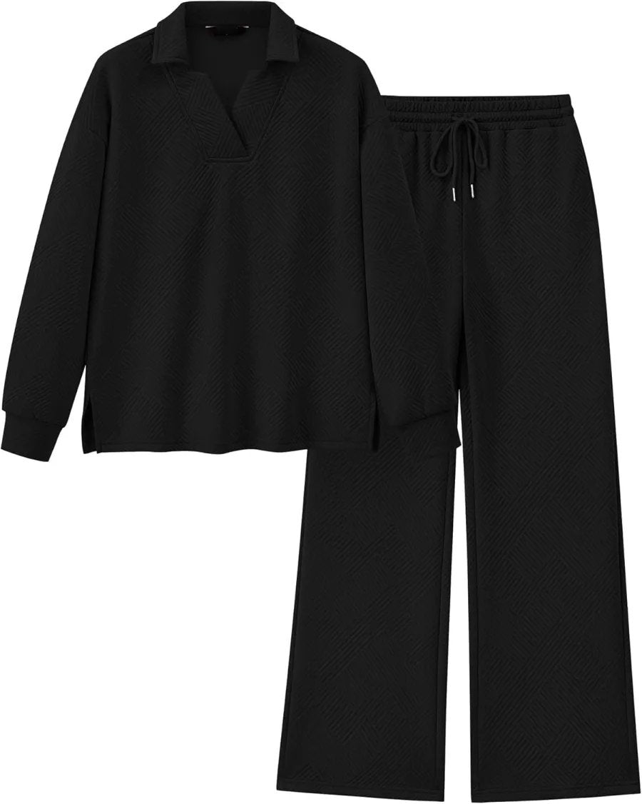 ✨Women 2 Piece Outfit Lapel V Neck Lounge Sets Pockets