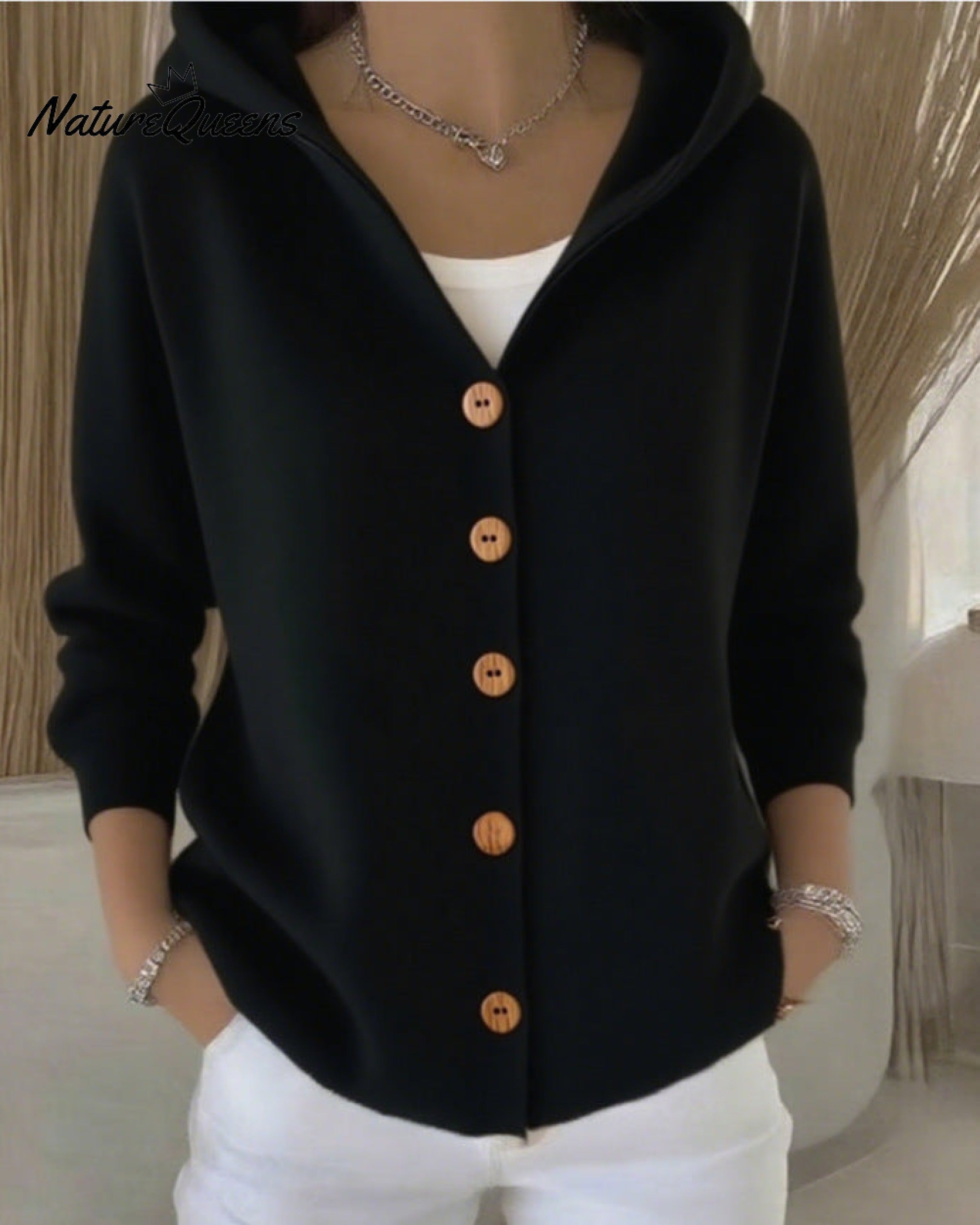 Women Cotton Plain Long Sleeve Comfy Casual Cardigan