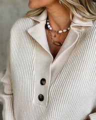 Snap-Buttons Foldover Collar Knitted Pullover Sweater Tops