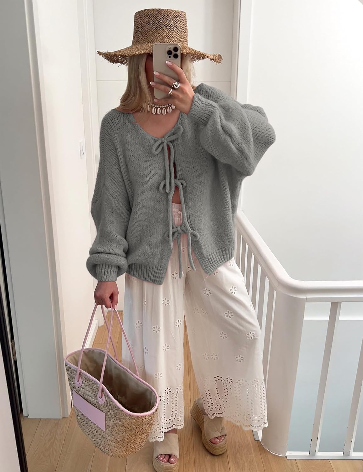 Bowtie Oversized Knit Sweater Cardigan