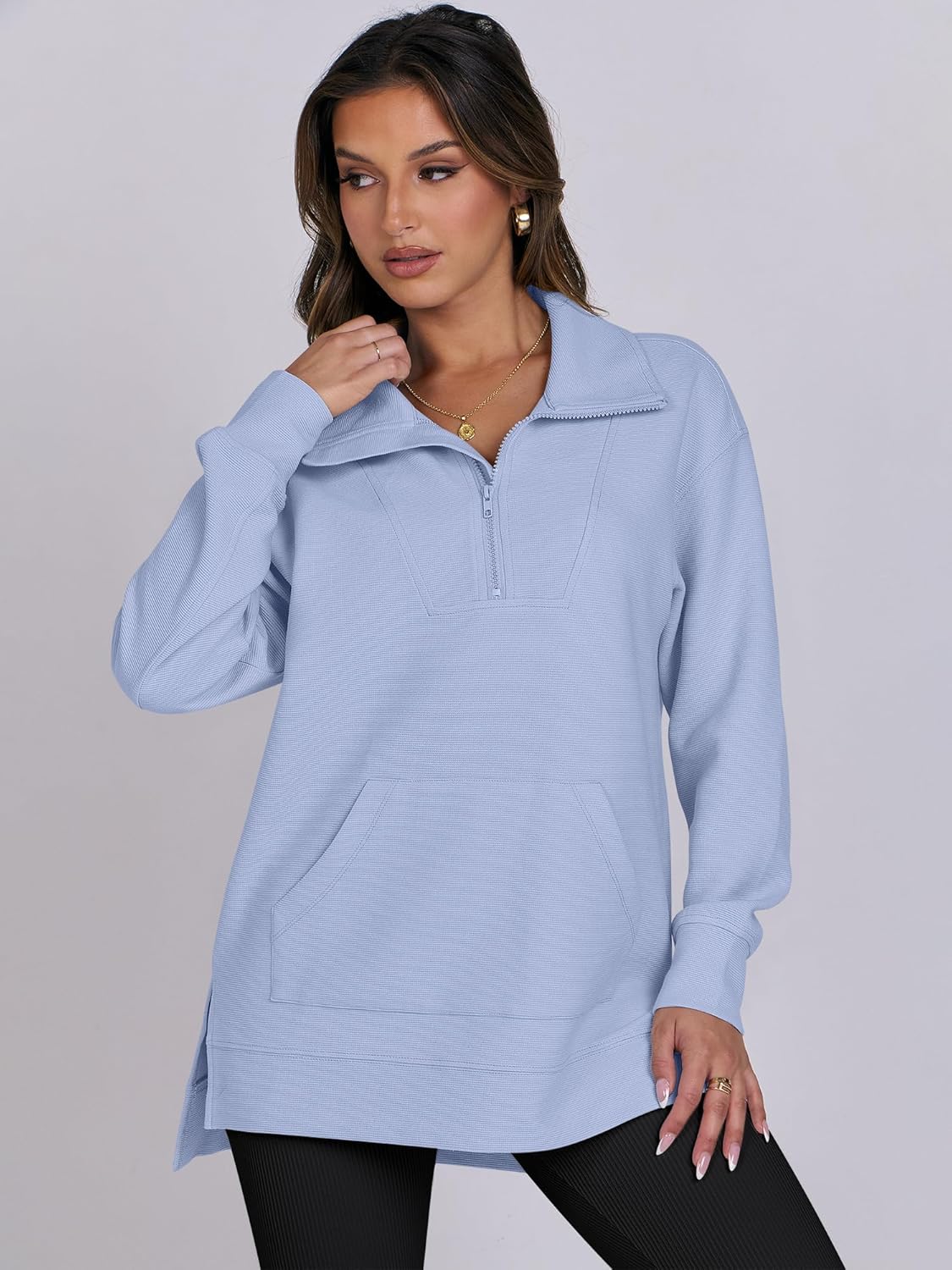 Oversized High Neck Half Zip Knit Sweatshirts