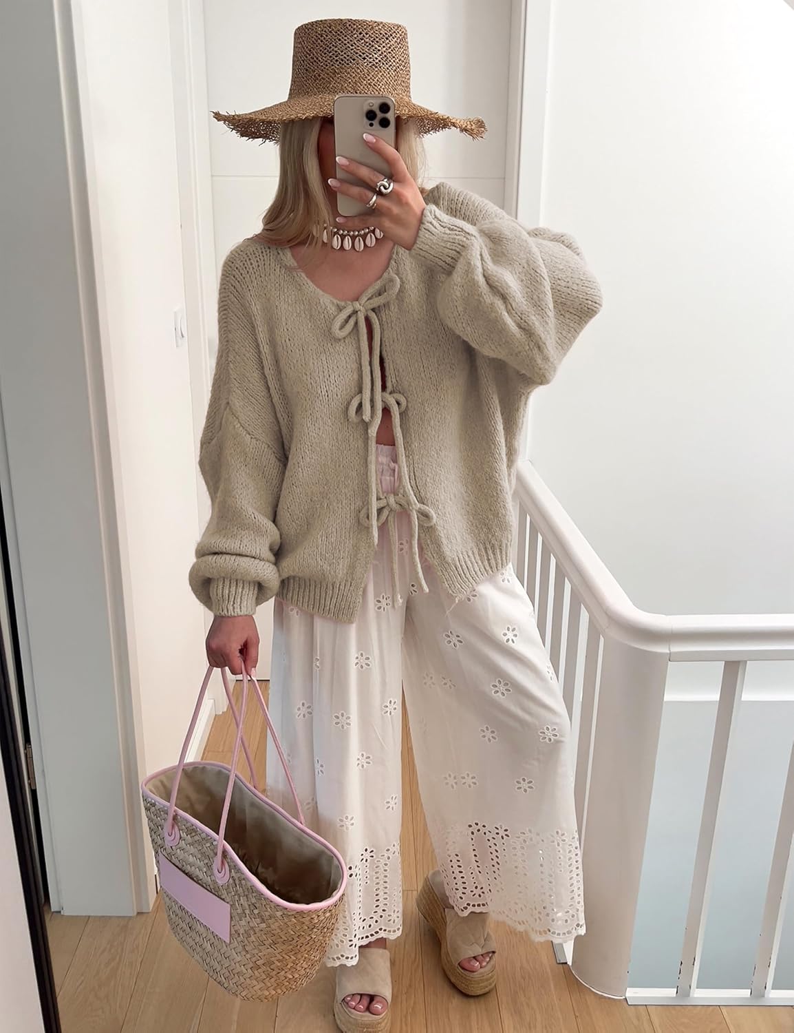 Bowtie Oversized Knit Sweater Cardigan