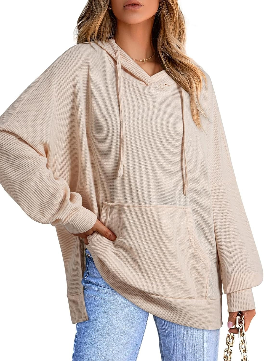 Women's Waffle Hoodie Sweatshirt with Pockets