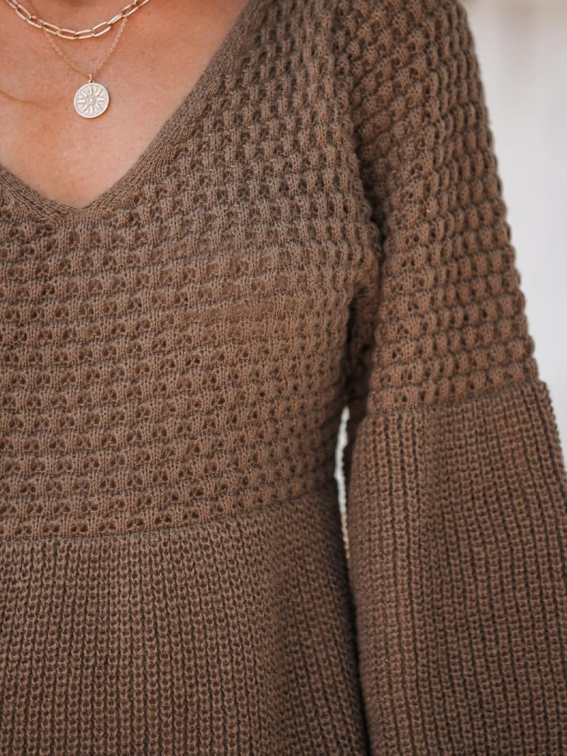 Honeycomb Knit V-Neck Mini Sweater Dress