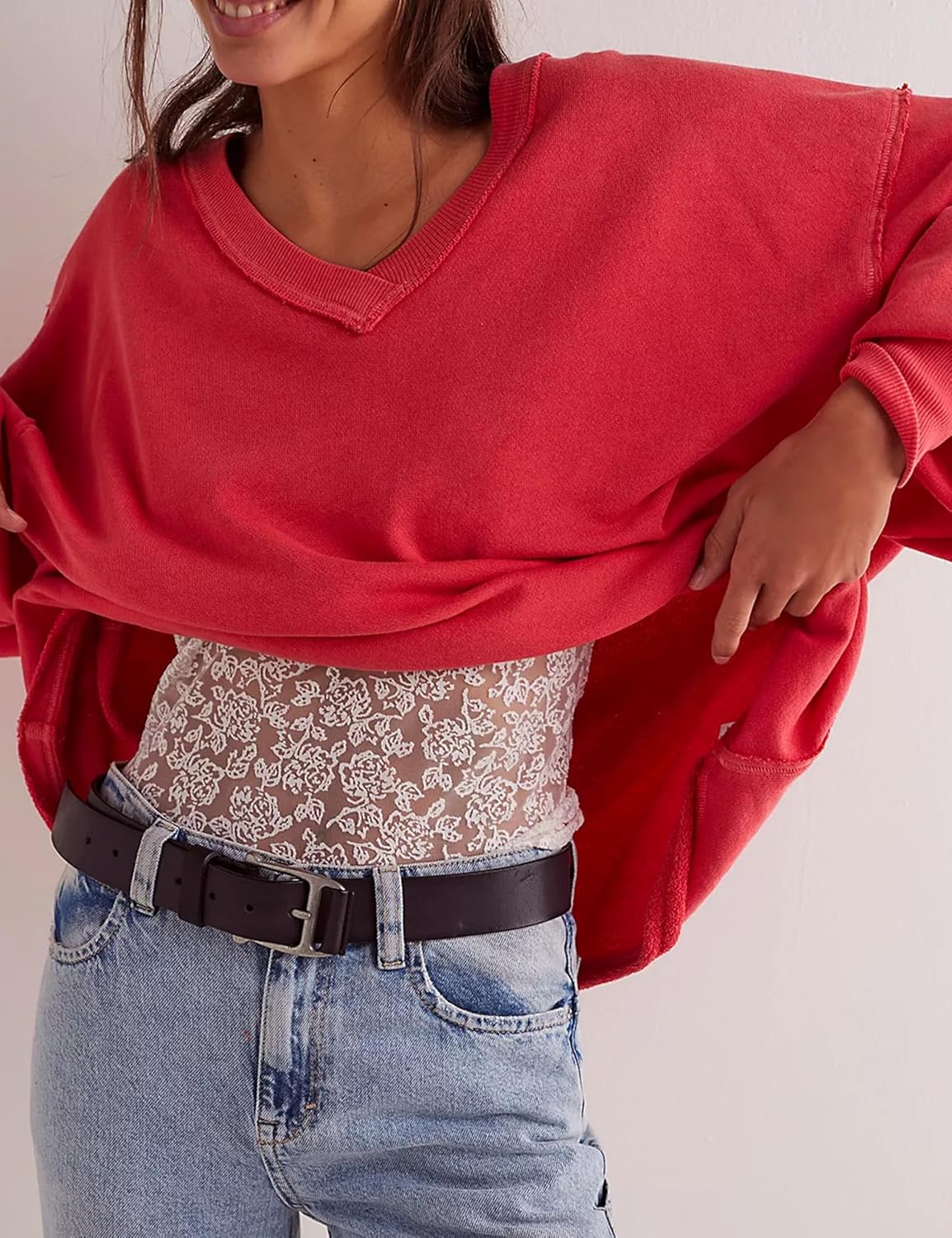 V-Neck Long Sleeve Pullover Sweatshirts