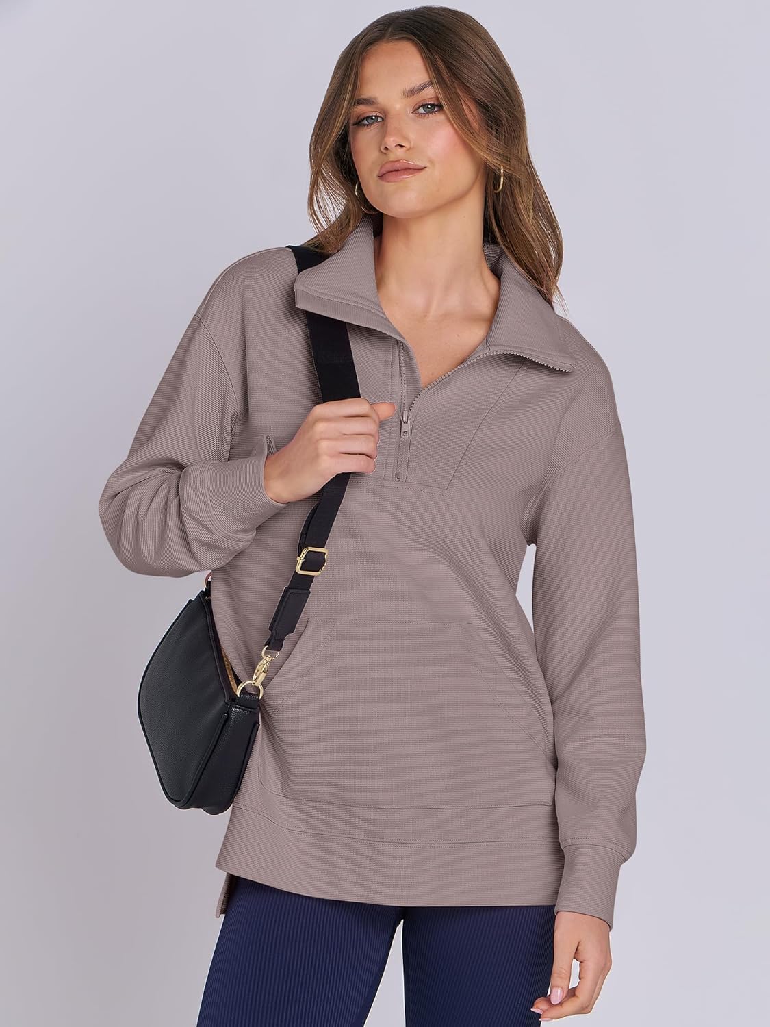 Oversized High Neck Half Zip Knit Sweatshirts
