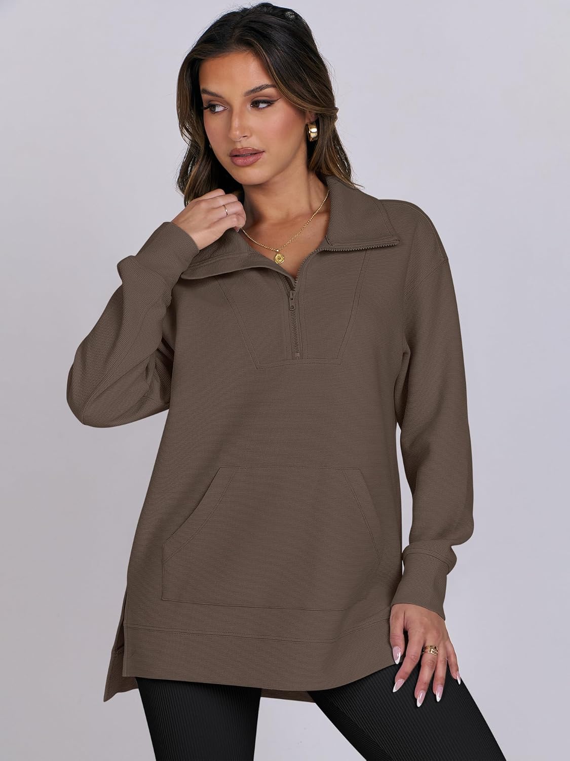 Oversized High Neck Half Zip Knit Sweatshirts