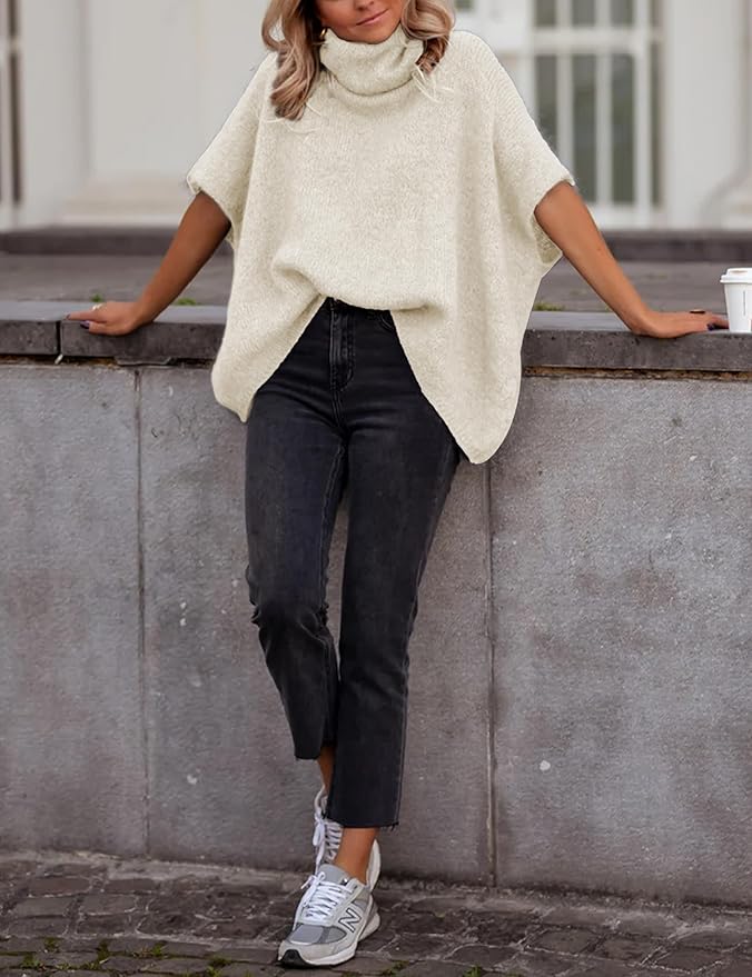 Womens Turtleneck Short Batwing Sleeve Sweater