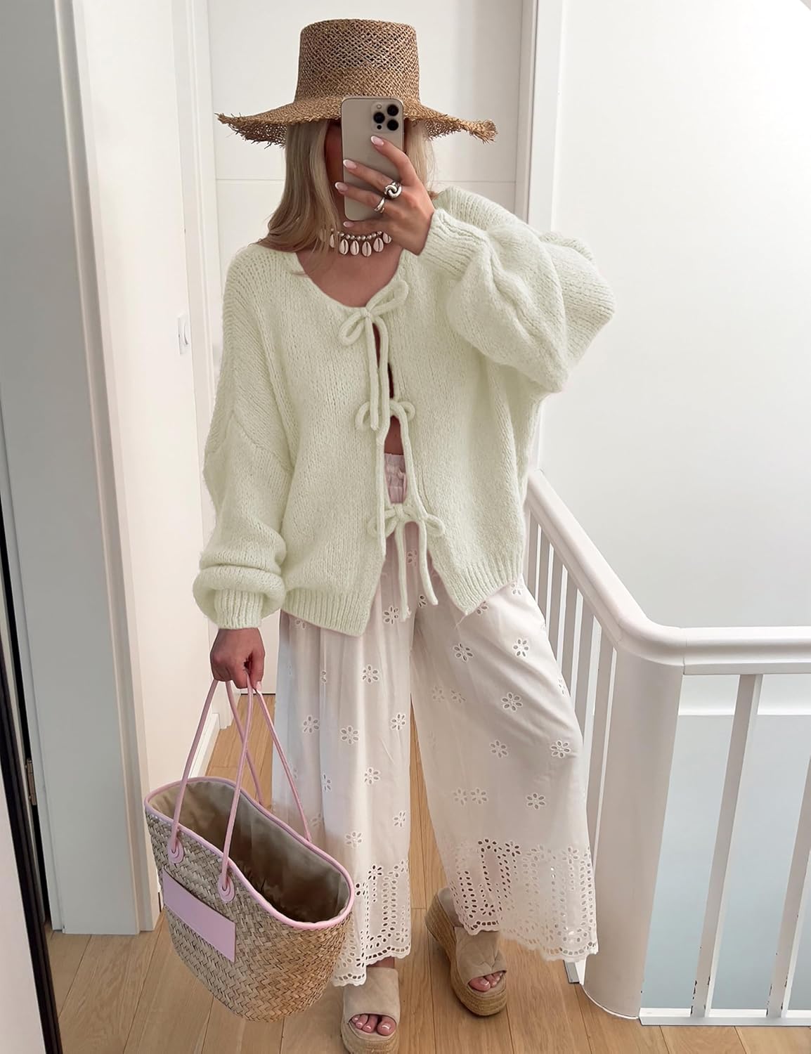 Bowtie Oversized Knit Sweater Cardigan