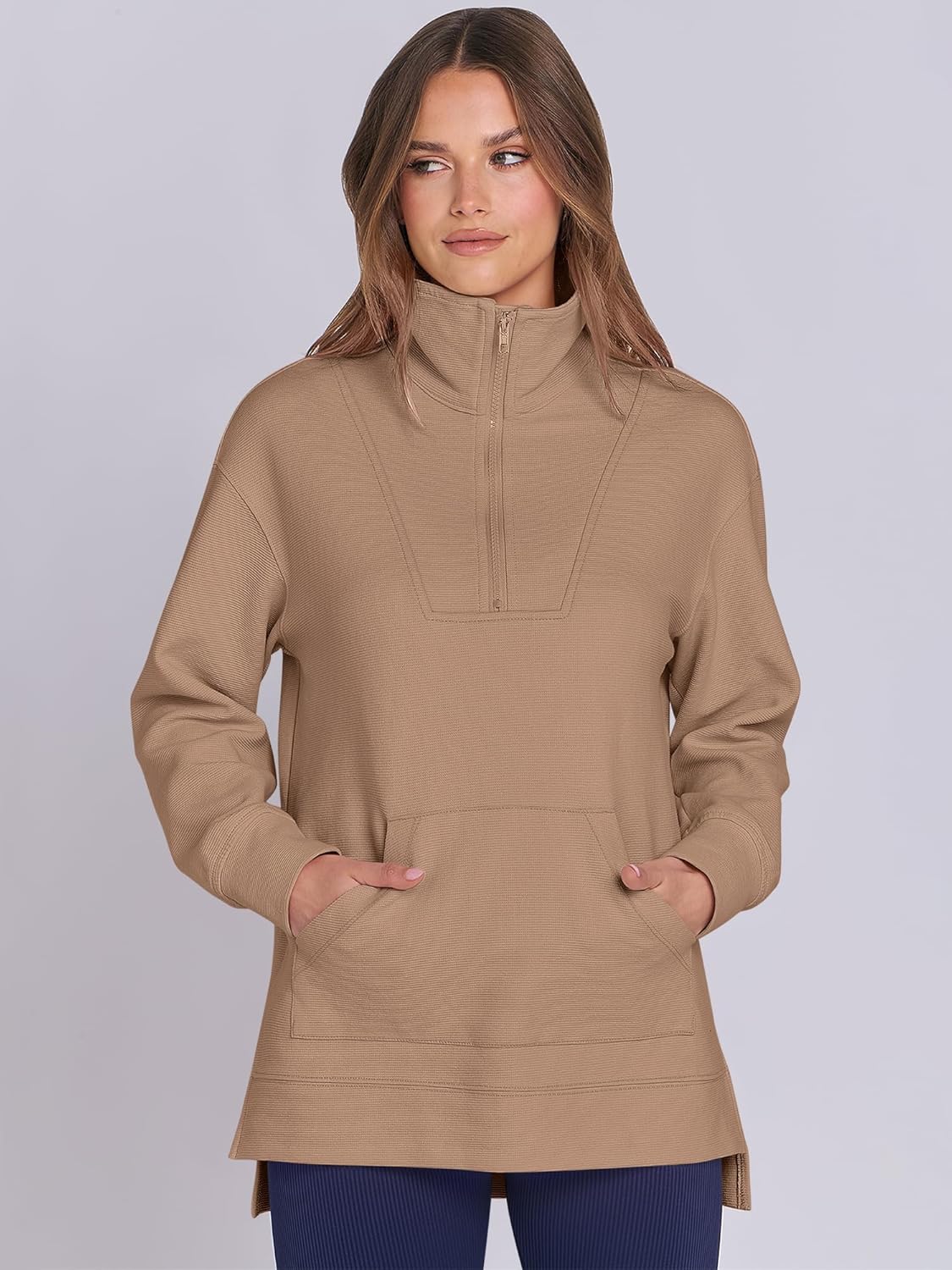 Oversized High Neck Half Zip Knit Sweatshirts