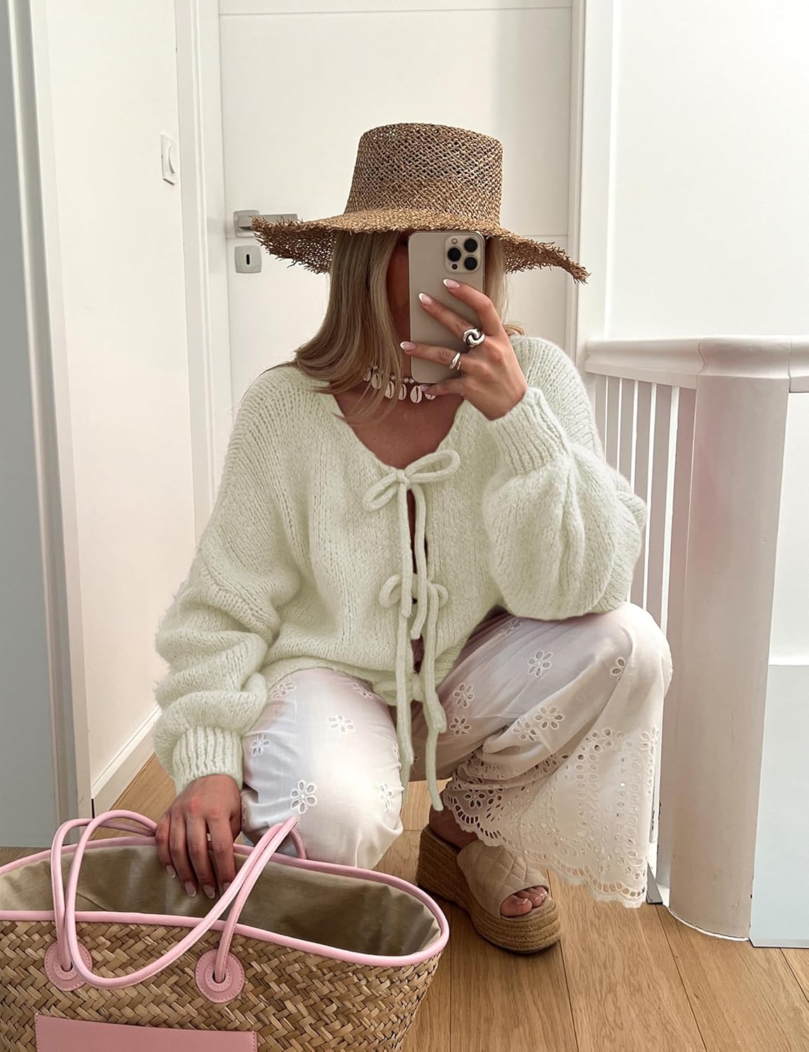 Bowtie Oversized Knit Sweater Cardigan