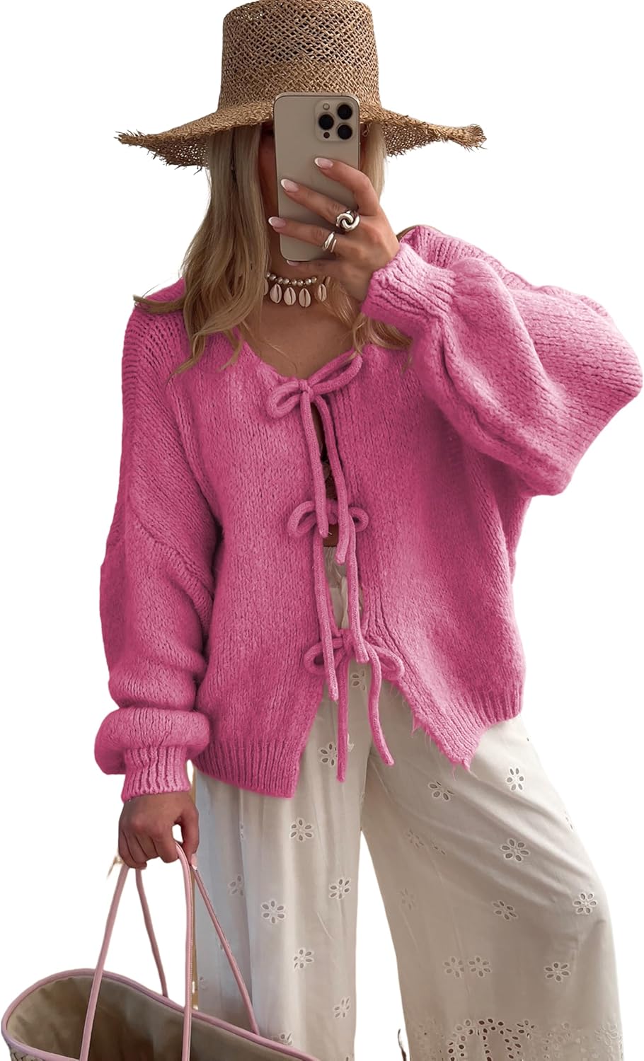 Bowtie Oversized Knit Sweater Cardigan