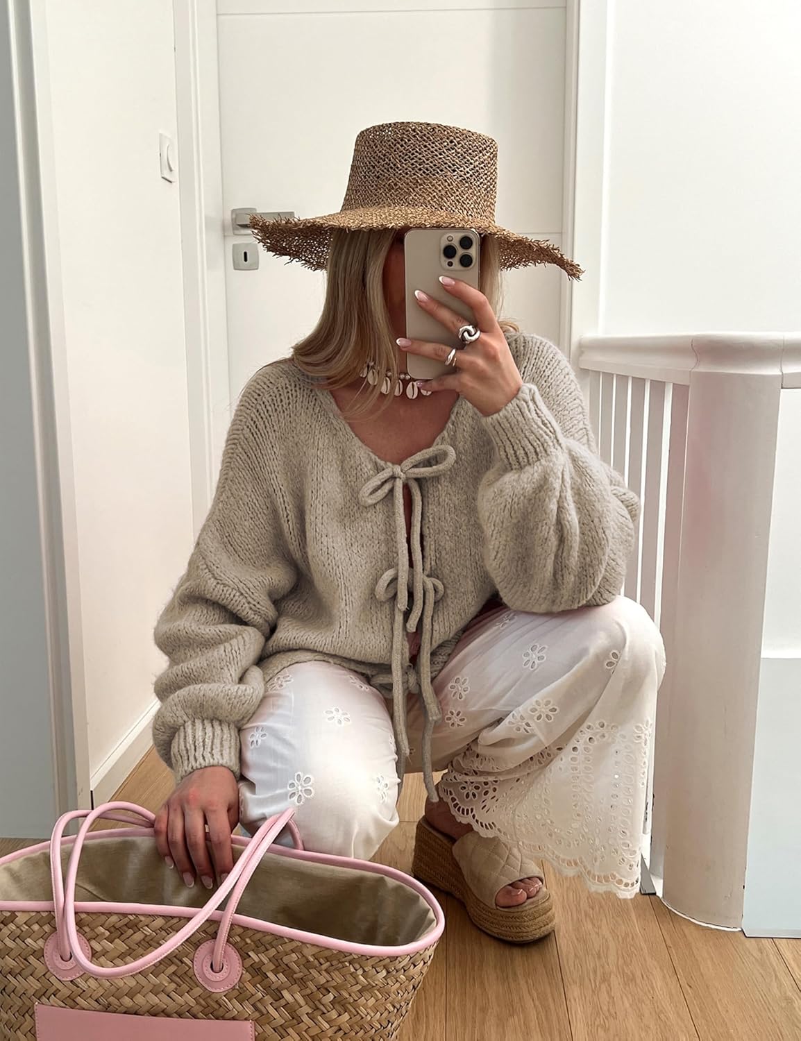 Bowtie Oversized Knit Sweater Cardigan