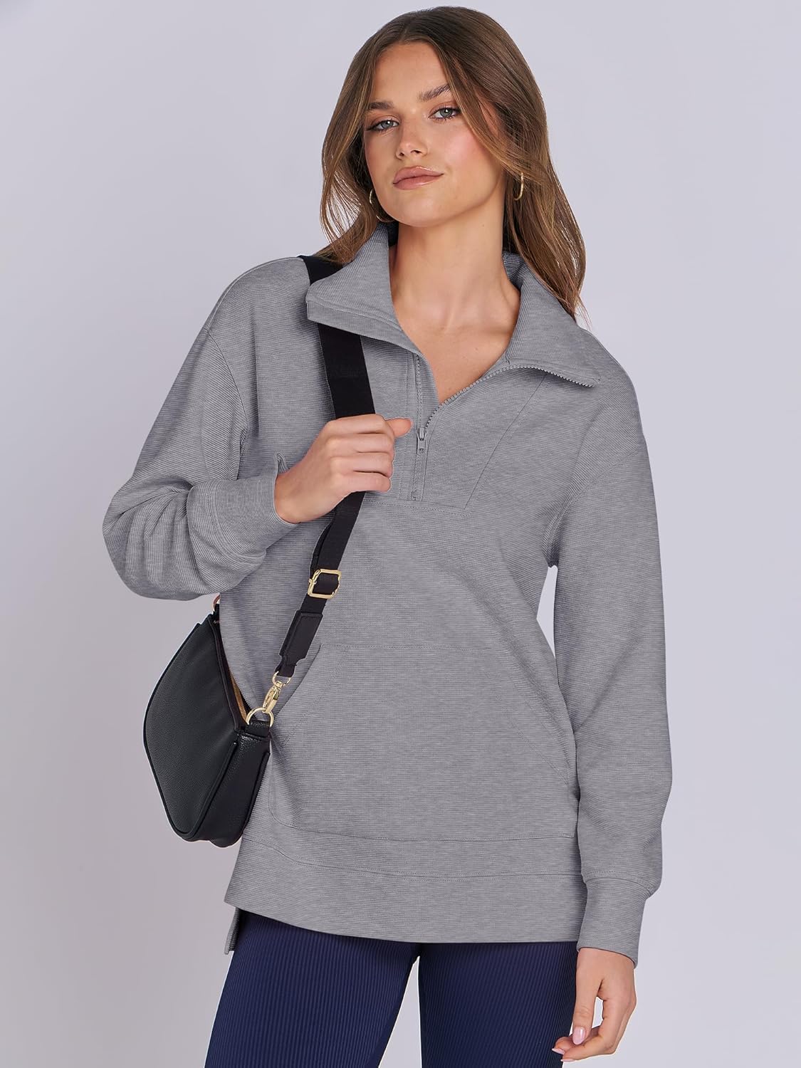 Oversized High Neck Half Zip Knit Sweatshirts