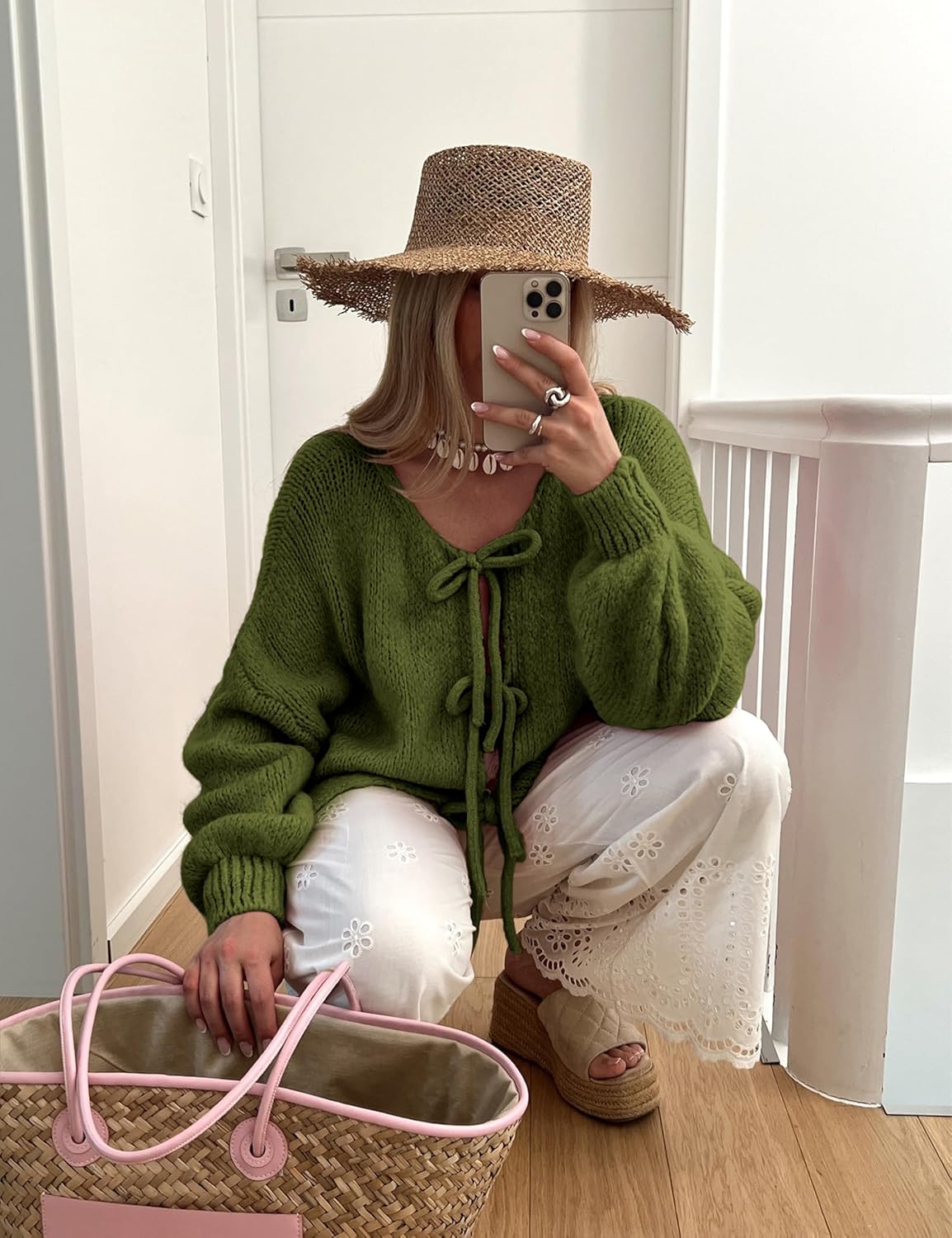 Bowtie Oversized Knit Sweater Cardigan