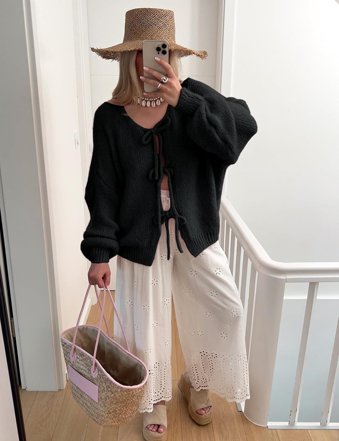 Bowtie Oversized Knit Sweater Cardigan