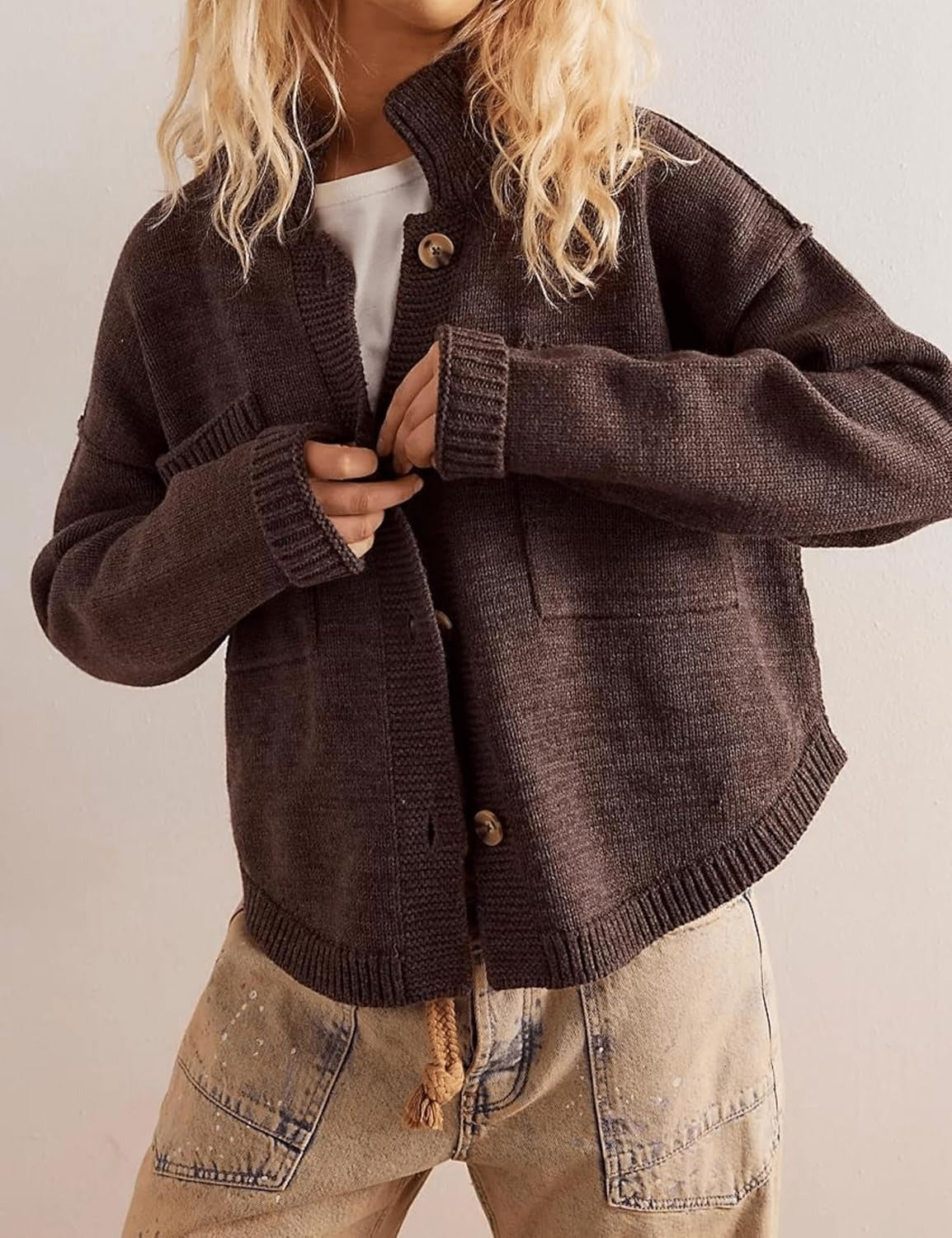 Fall Button Down Knit Tops Sweater cardigan