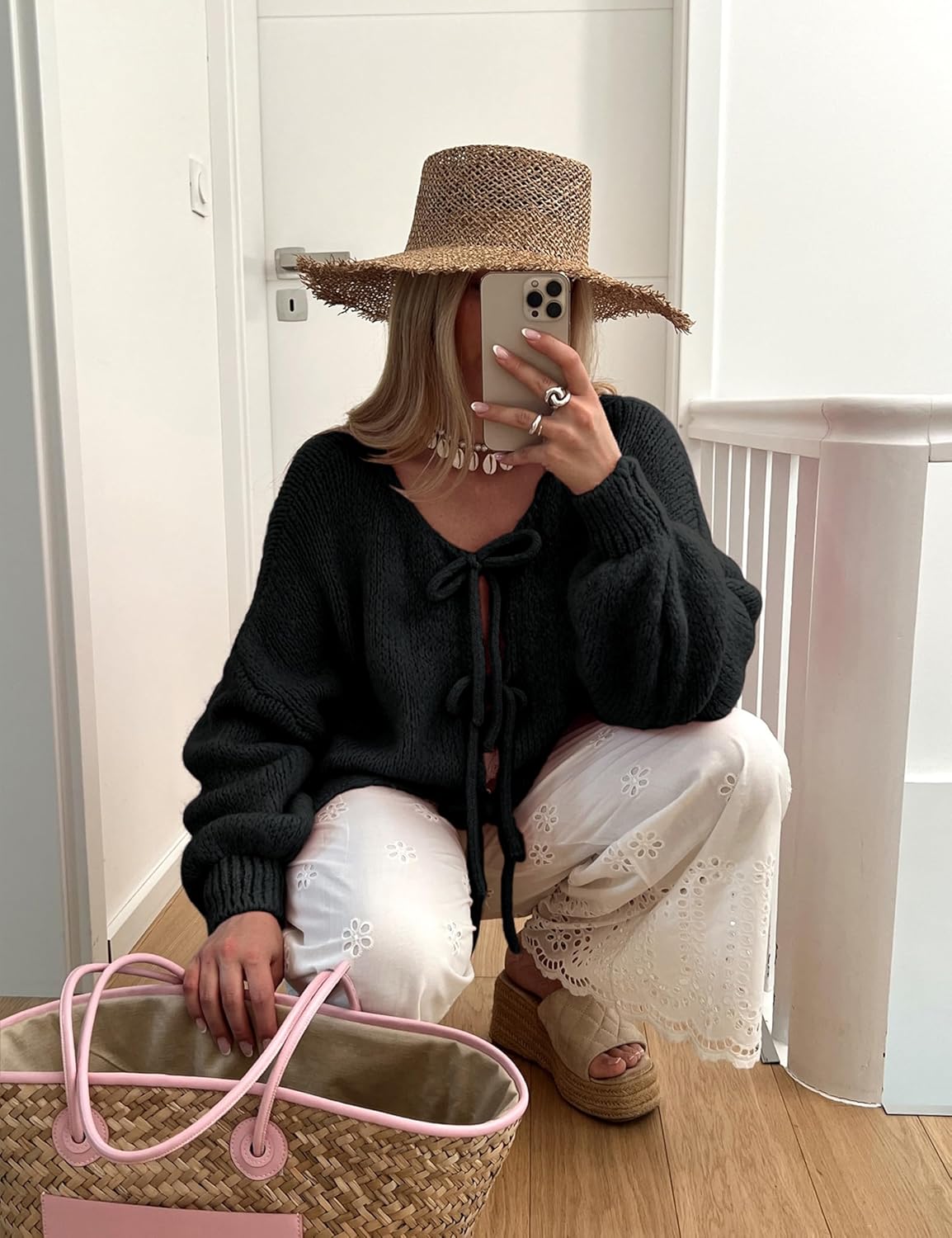 Bowtie Oversized Knit Sweater Cardigan