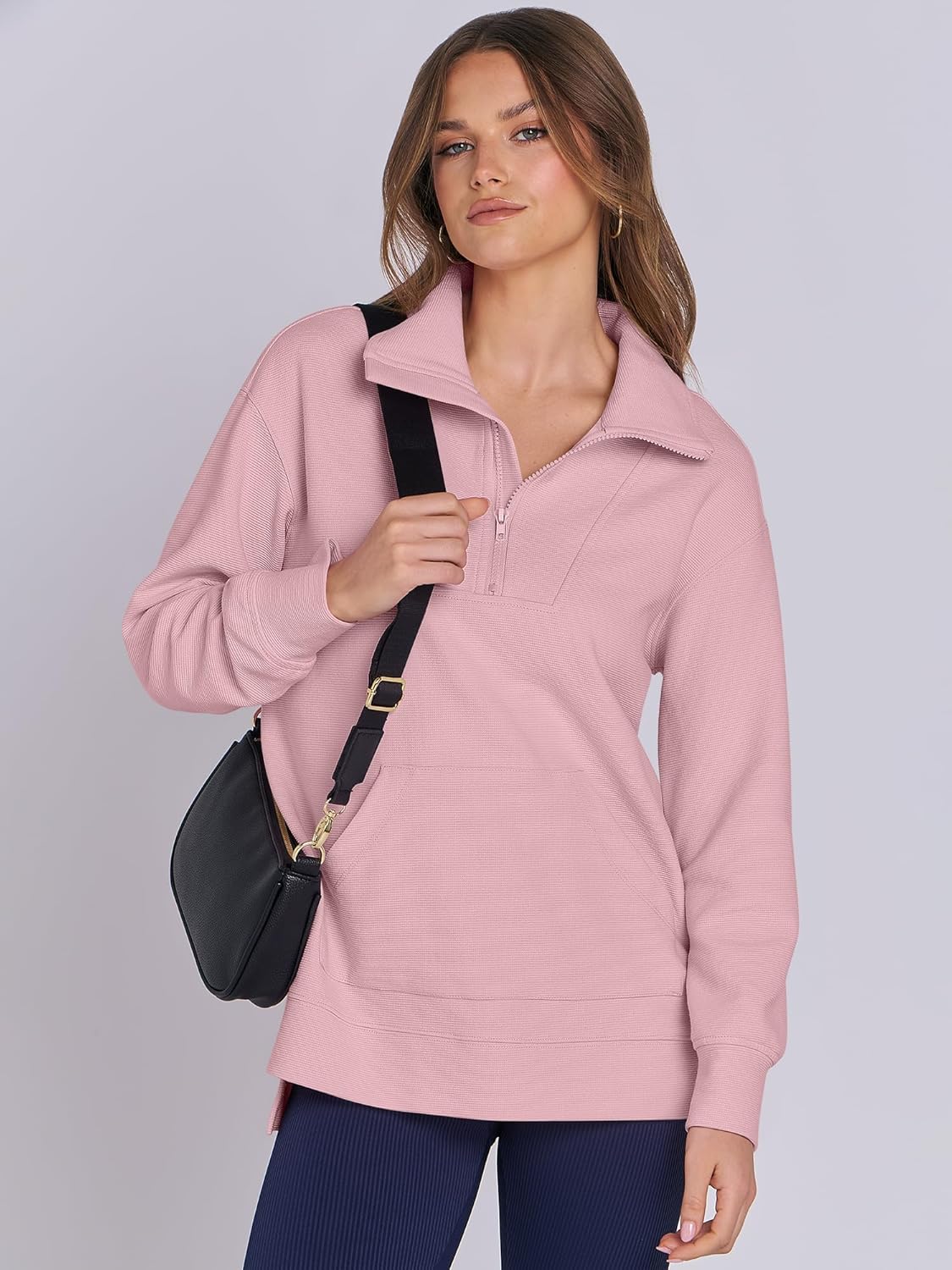 Oversized High Neck Half Zip Knit Sweatshirts