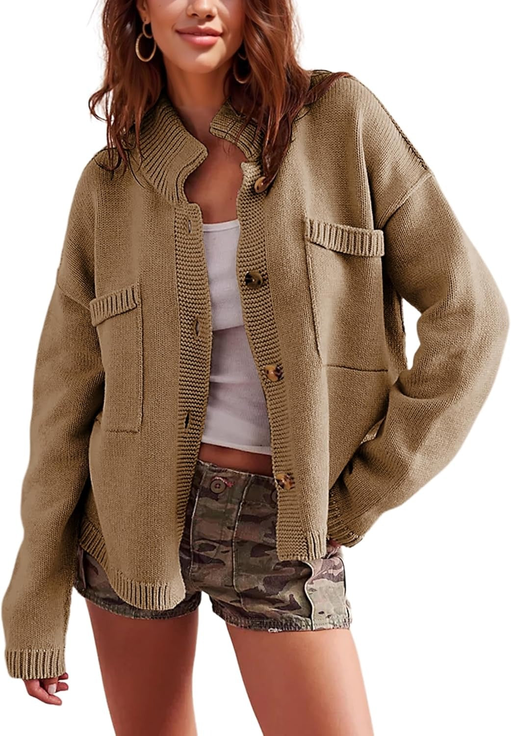 Fall Button Down Knit Tops Sweater cardigan