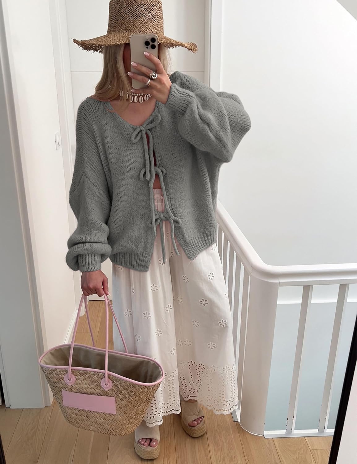 Bowtie Oversized Knit Sweater Cardigan