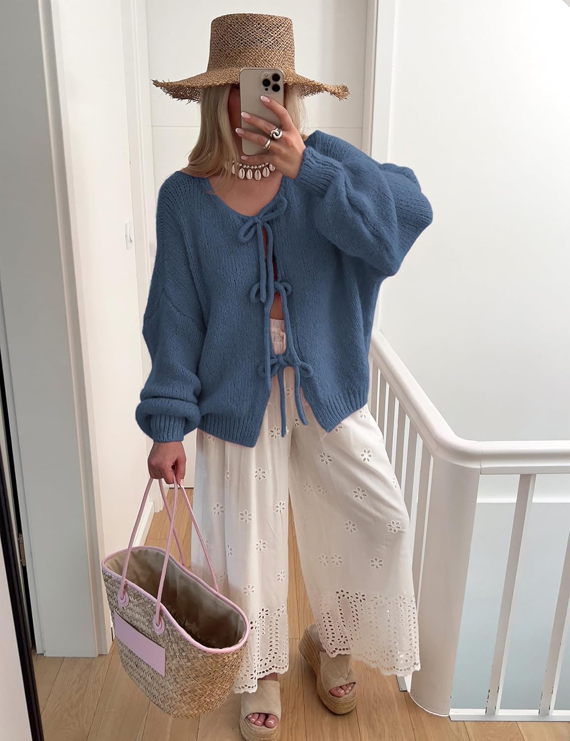 Bowtie Oversized Knit Sweater Cardigan