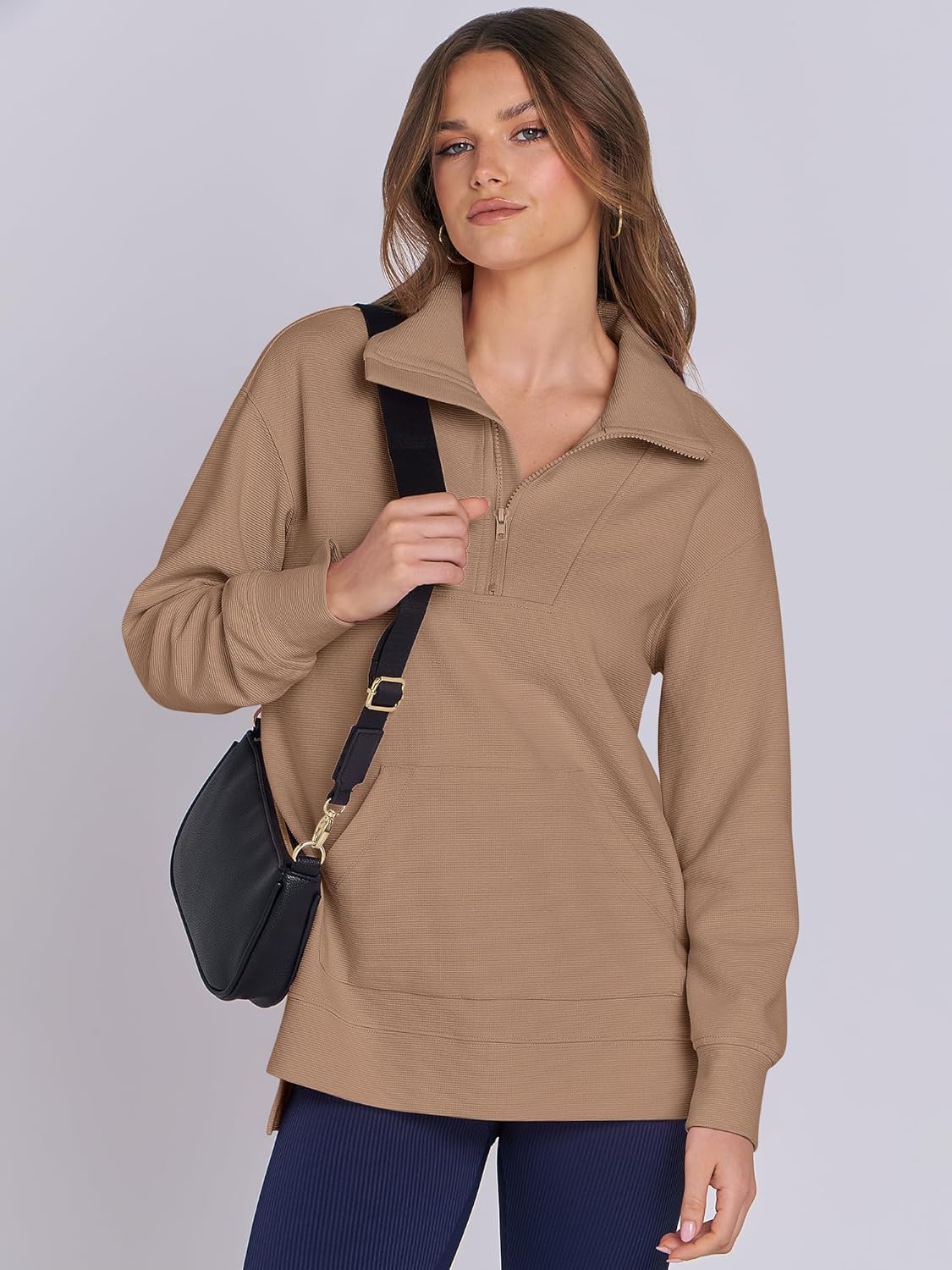 Oversized High Neck Half Zip Knit Sweatshirts