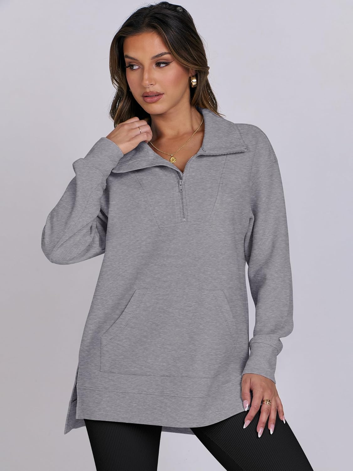 Oversized High Neck Half Zip Knit Sweatshirts