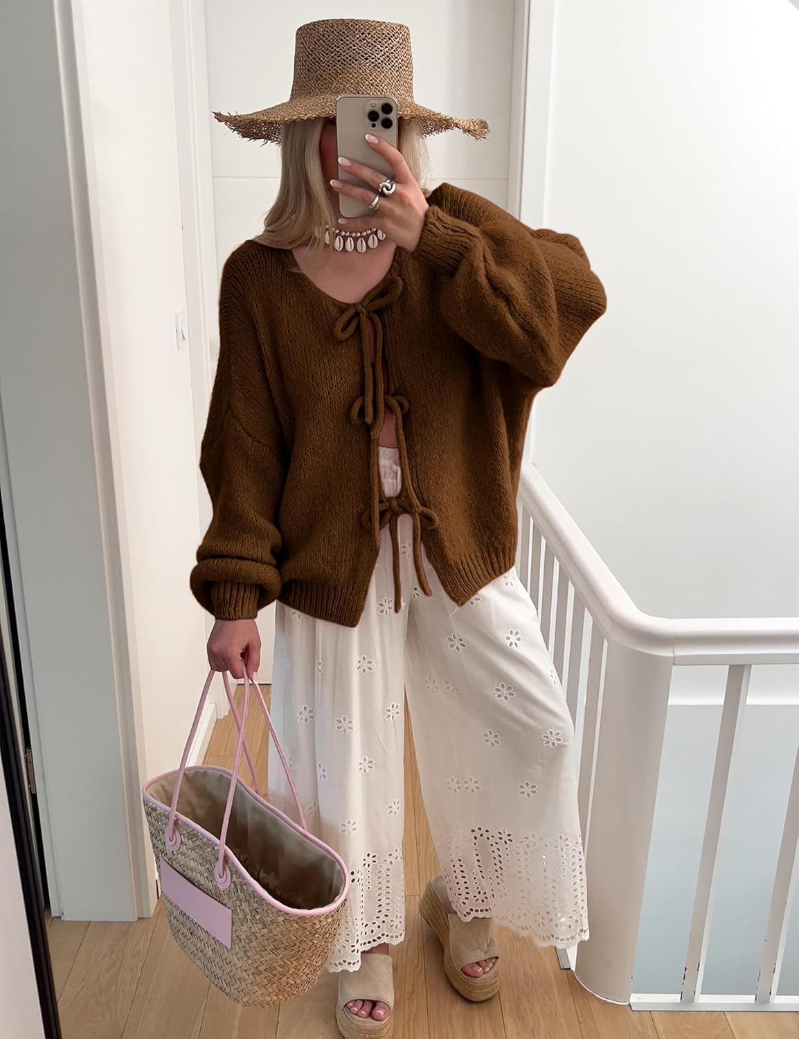 Bowtie Oversized Knit Sweater Cardigan