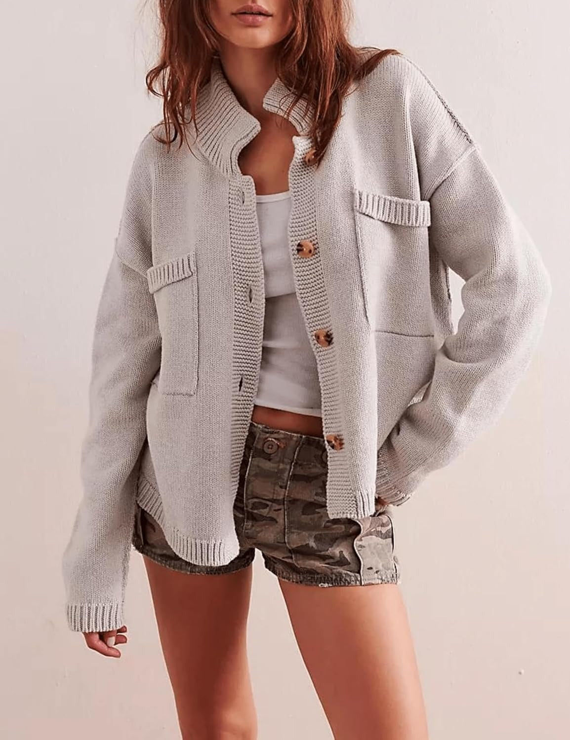 Fall Button Down Knit Tops Sweater cardigan