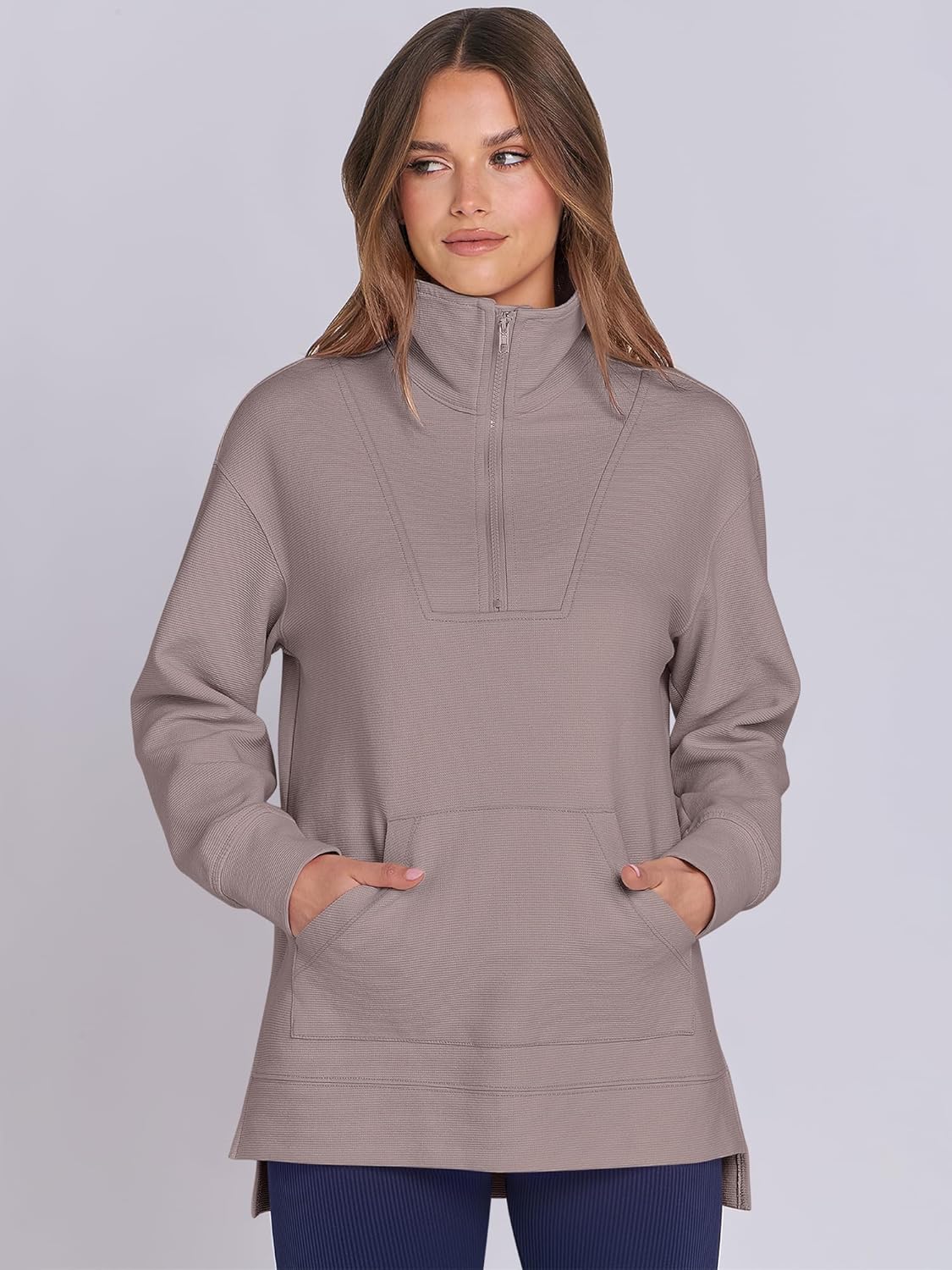 Oversized High Neck Half Zip Knit Sweatshirts