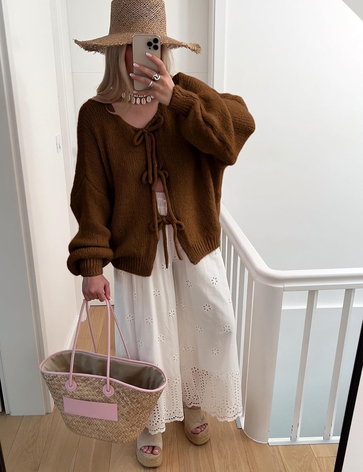 Bowtie Oversized Knit Sweater Cardigan