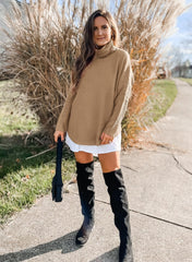 Women's Oversized Turtleneck Long Sleeve Casual Pullover Knit Tunic Sweater