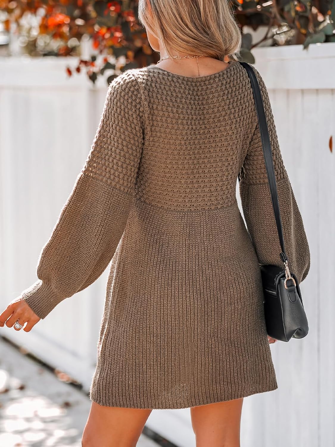 Honeycomb Knit V-Neck Mini Sweater Dress