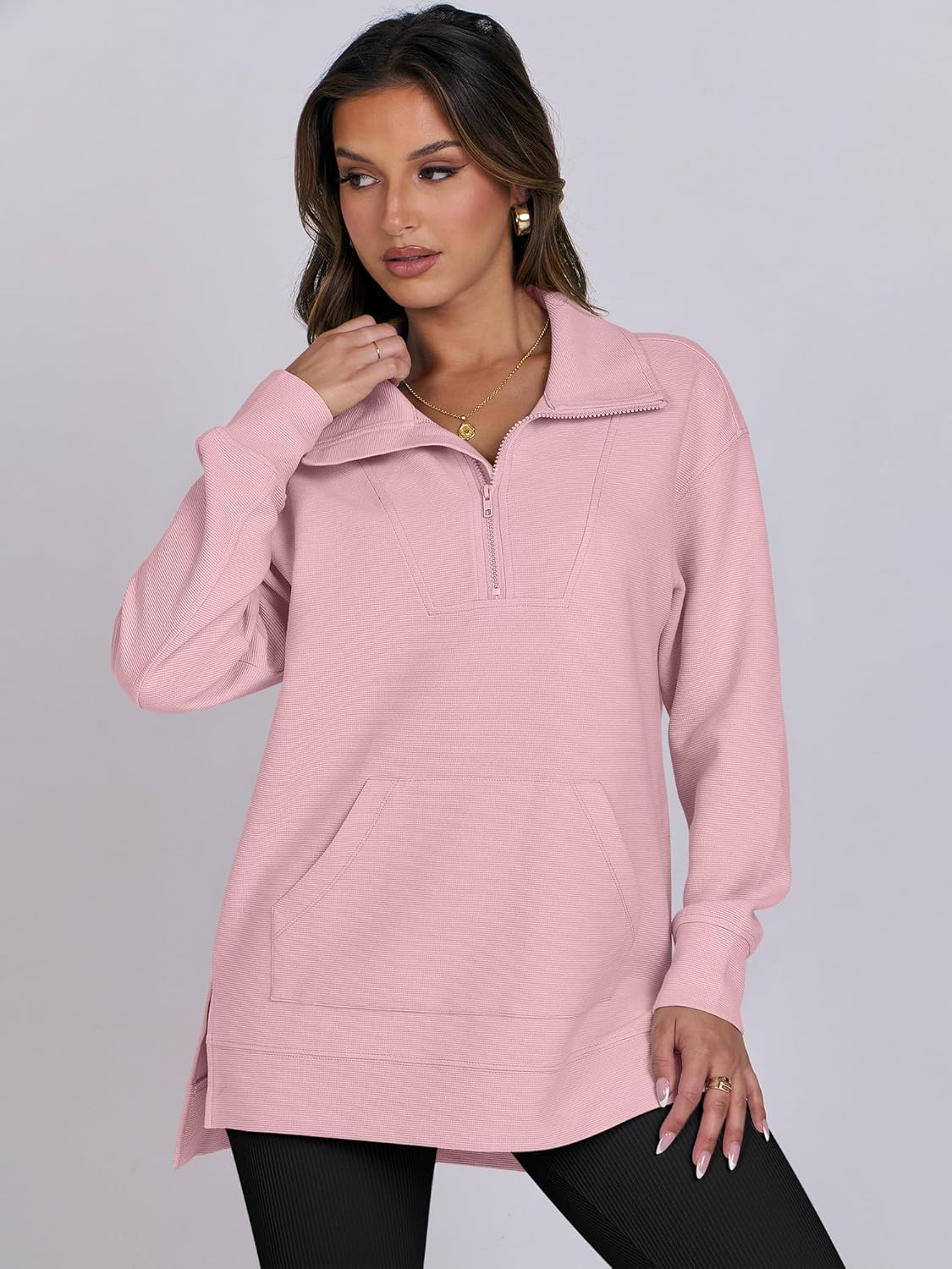 Oversized High Neck Half Zip Knit Sweatshirts