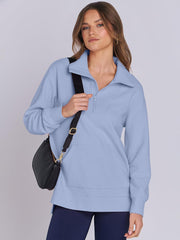 Oversized High Neck Half Zip Knit Sweatshirts