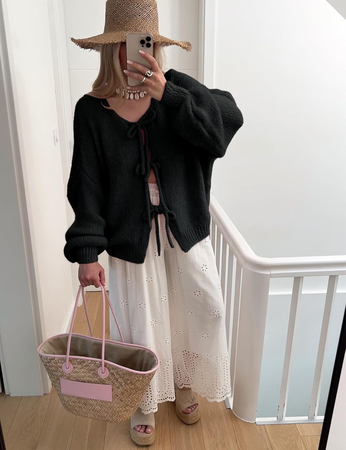 Bowtie Oversized Knit Sweater Cardigan