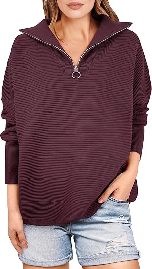 2024 Fall Quarter Zip Oversized Casual Loose Rib Knit Cozy Pullover