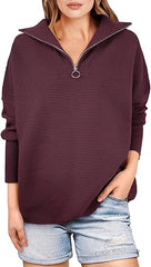 2024 Fall Quarter Zip Oversized Casual Loose Rib Knit Cozy Pullover