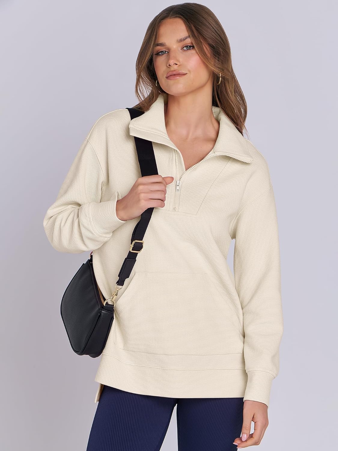 Oversized High Neck Half Zip Knit Sweatshirts