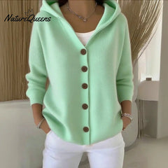 Women Cotton Plain Long Sleeve Comfy Casual Cardigan