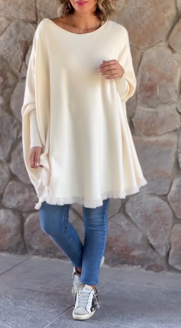 Casual Round Neck Long Lace Trim Pullover