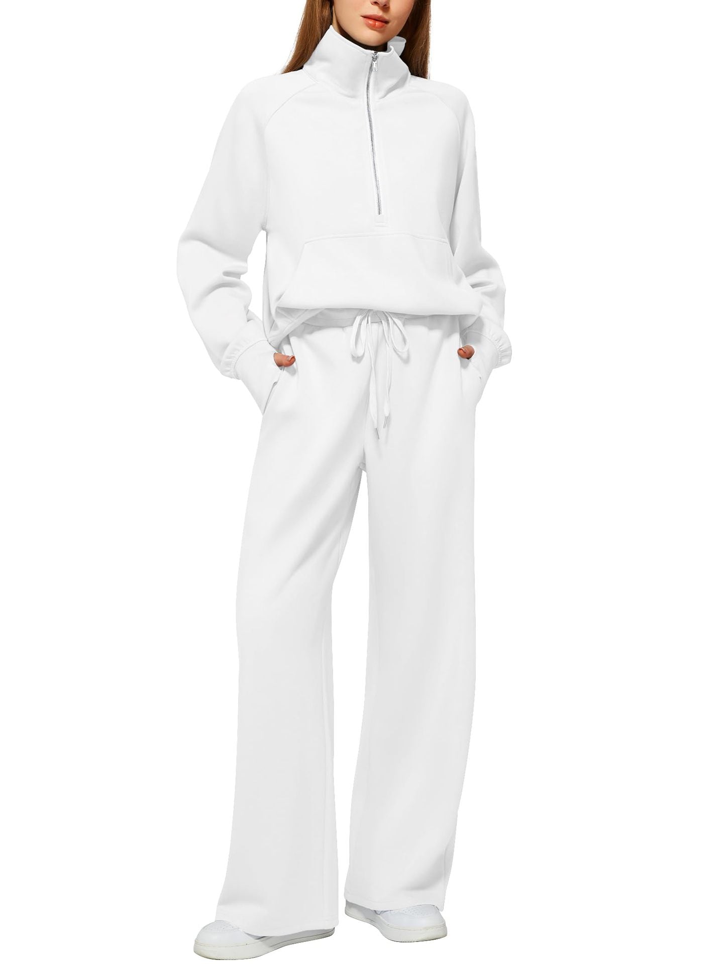 2024 Oversized Half Zip Sweatshirt Wide Leg Sweatpant Set Sweatsuit Tracksuit