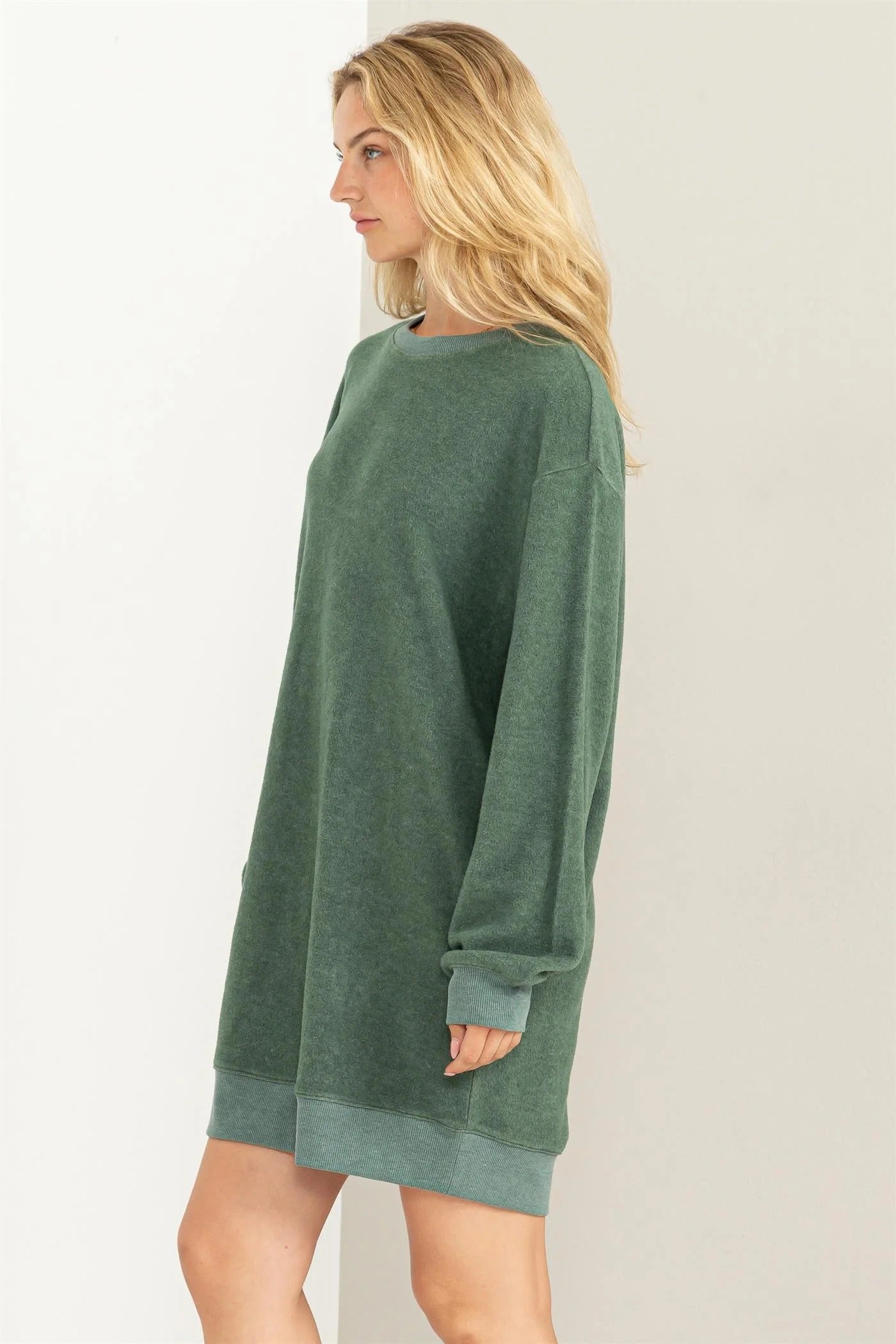 FLEECE OVERSIZED SWEATSHIRT MINI DRESS