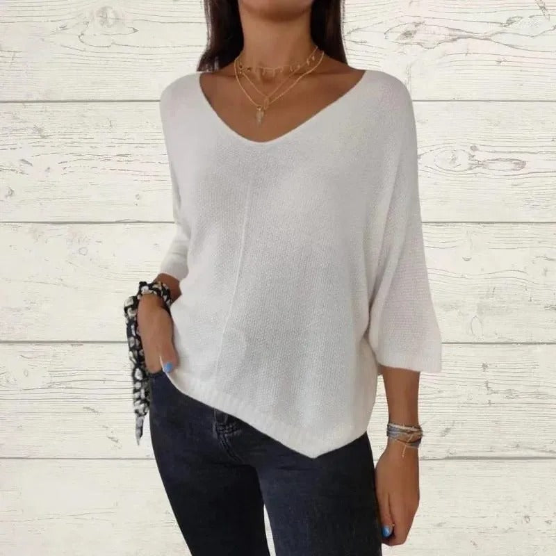 V-neck knitted casual pullover top