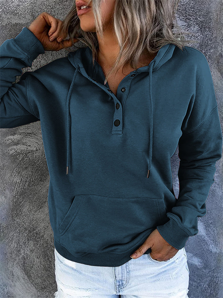 Women's Fashion Ladies Temperament Elegant Commuter Solid Color Pullover Hooded Drawstring Insert Pockets Sweater