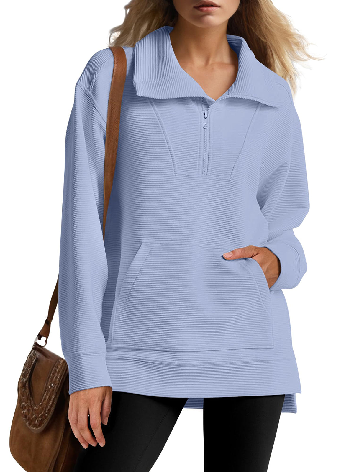 Women's Oversized High Neck Half Zip Knit Sweatshirt (Buy 2 Free Shipping)