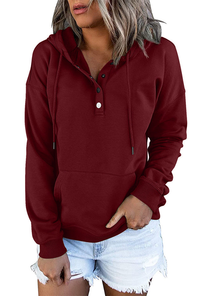Women's Fashion Ladies Temperament Elegant Commuter Solid Color Pullover Hooded Drawstring Insert Pockets Sweater