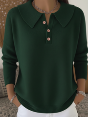 Women's Peter Pan Button Solid Color Sweater Top