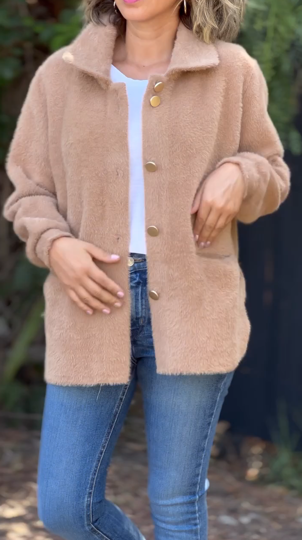 Warm Plush Fleece Button Casual Coat Top